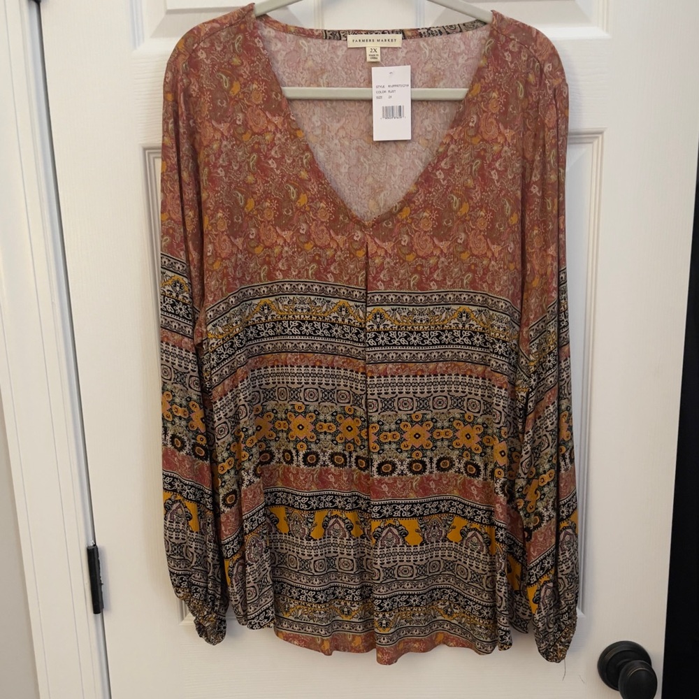 NWT Farmer’s Market Size 2X ikat Blouse
